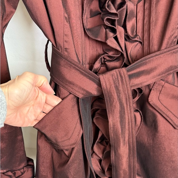 Dons Collection Ruffled Tafta Iridescent Burgundy Dress Jacket Victorian Regency - Picture 6 of 14